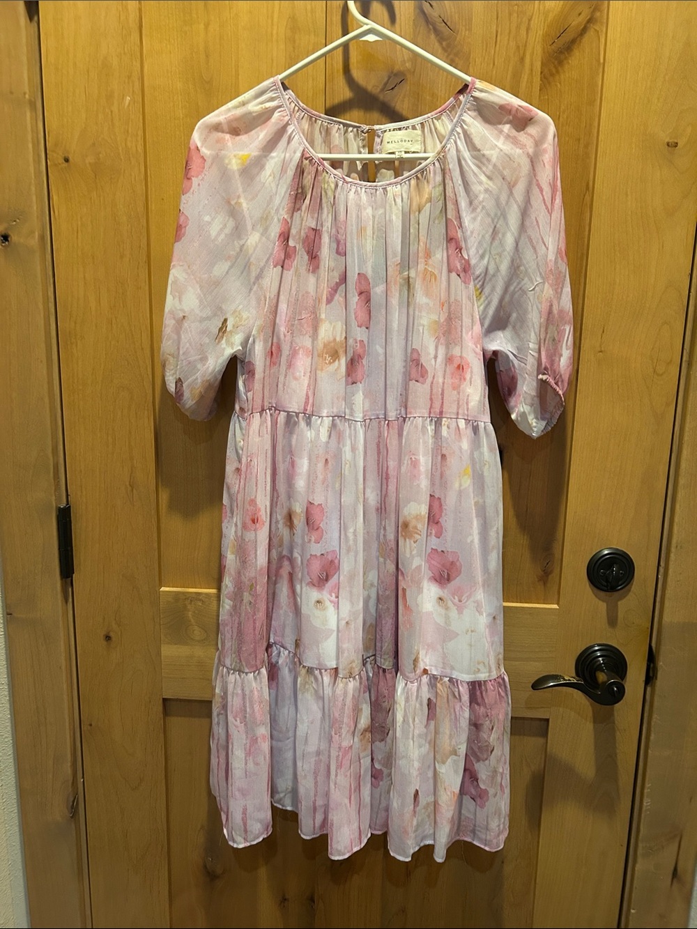 MELLODAY Pink Floral Tiered Midi Dress